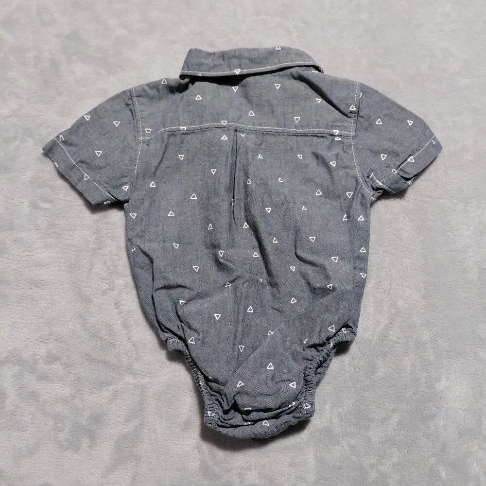 Gymboree 6-12M Button Down Cotton Bodysuit Blue w/ Geometric Print